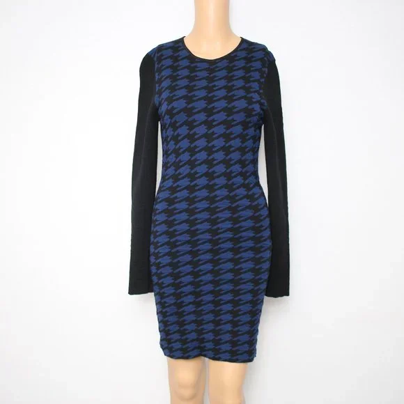 NEW Torn by Ronny Kobo Blue Black Long Sleeve Sweater Dress M - Picture 2 of 11